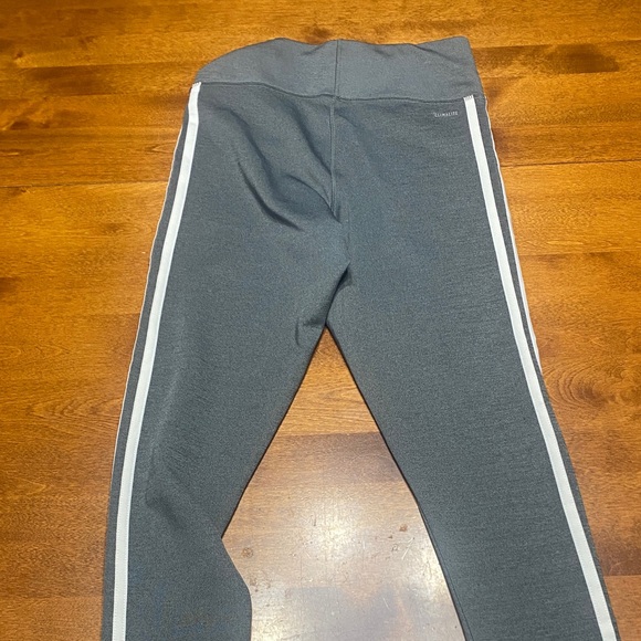 Adidas Women's Gray Leggings with White Stripes - Picture 4 of 7